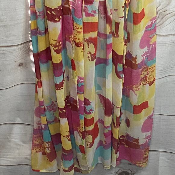 Miss Avenue Pastel Multicolor Deep-V Spaghetti Cross Back Maxi Dress Size Small - Picture 7 of 11